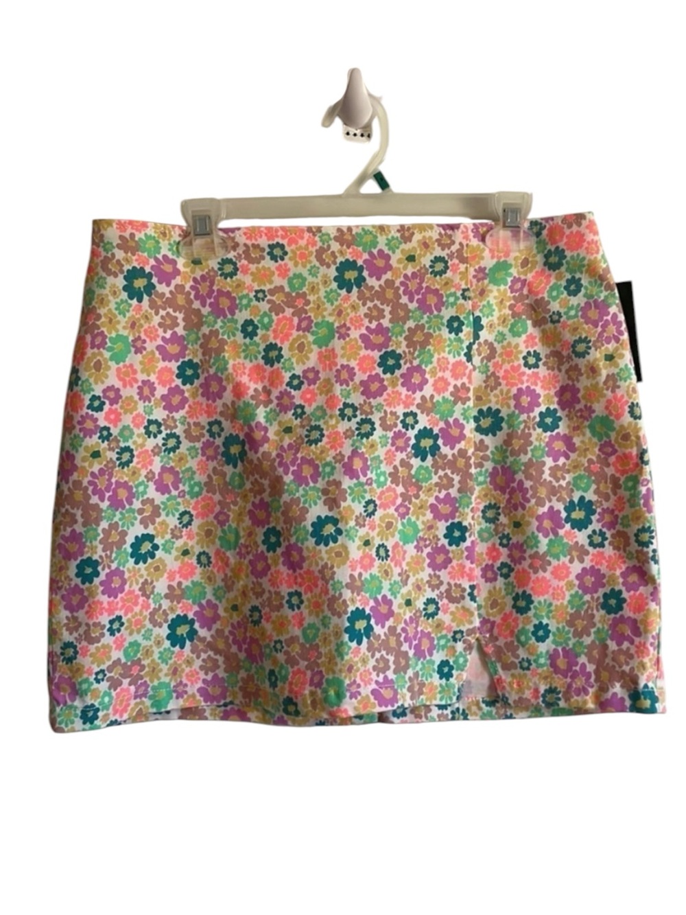 NWT Wild Fable Retro Skirt 14 Ditsy Floral Neon Mini Pink Stretch Blue